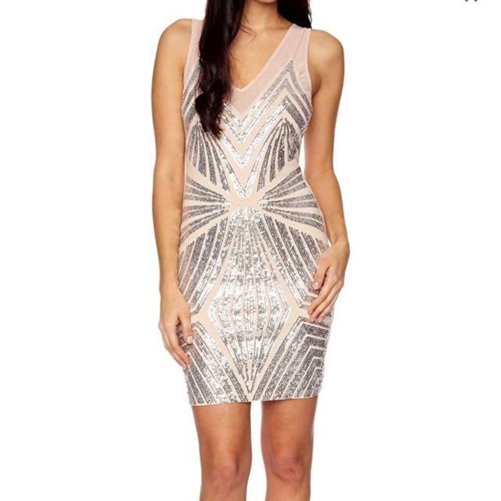 Lipsy Silver and Cream Geometric Sequin Mini Dress